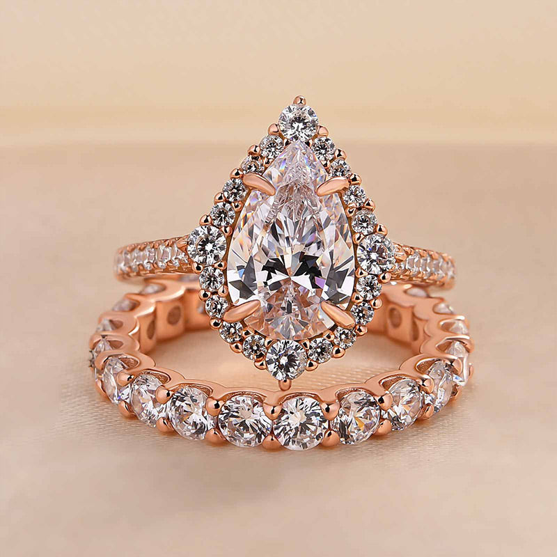 Pear Shape Solitaire Engagement Ring Set in Rose Gold - The Diamond Room